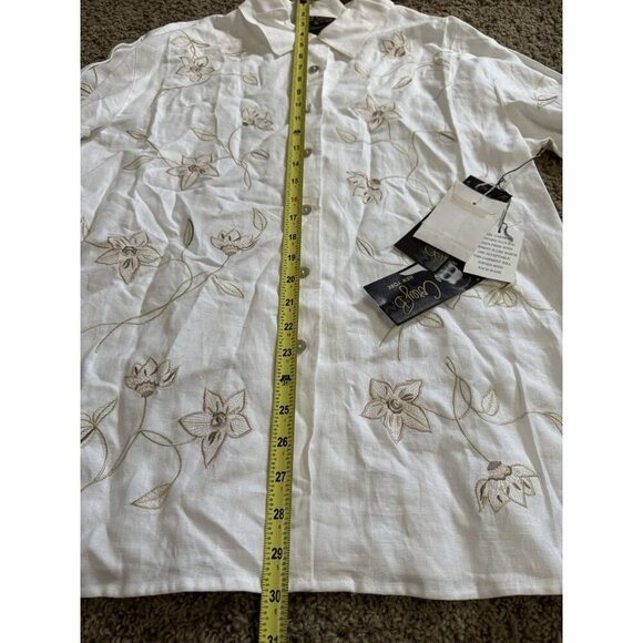 NWT Vintage White Linen Button Tunic Top Embroidered Quiet Luxury Office MEDIUM - Picture 4 of 6